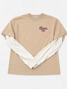 Coors Layered-Look Long Sleeve Tee in Tan and Cream